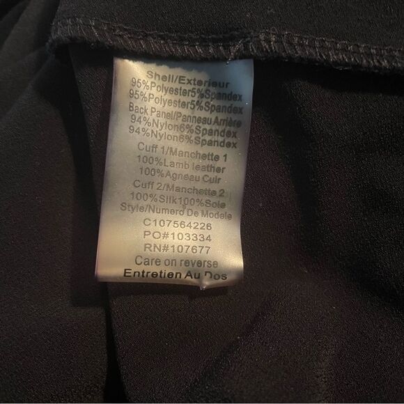 Alice & Olivia Black Lamb Leather Cuff Bell Sleeve Raw Edge Hem Dress Size L - Picture 12 of 12